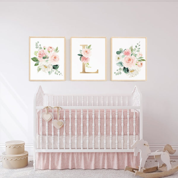 
        Baby Girl Nursery Wall Art Watercolor Floral Print Blush Light Pink Prints for Nursery Over Crib
        