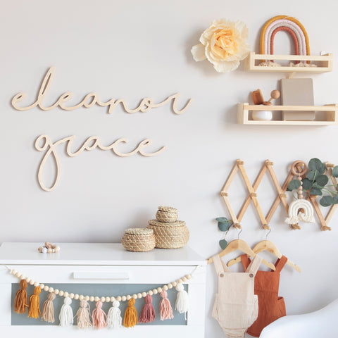 Rainbow Nursery Theme with Natural Wooden Name Sign