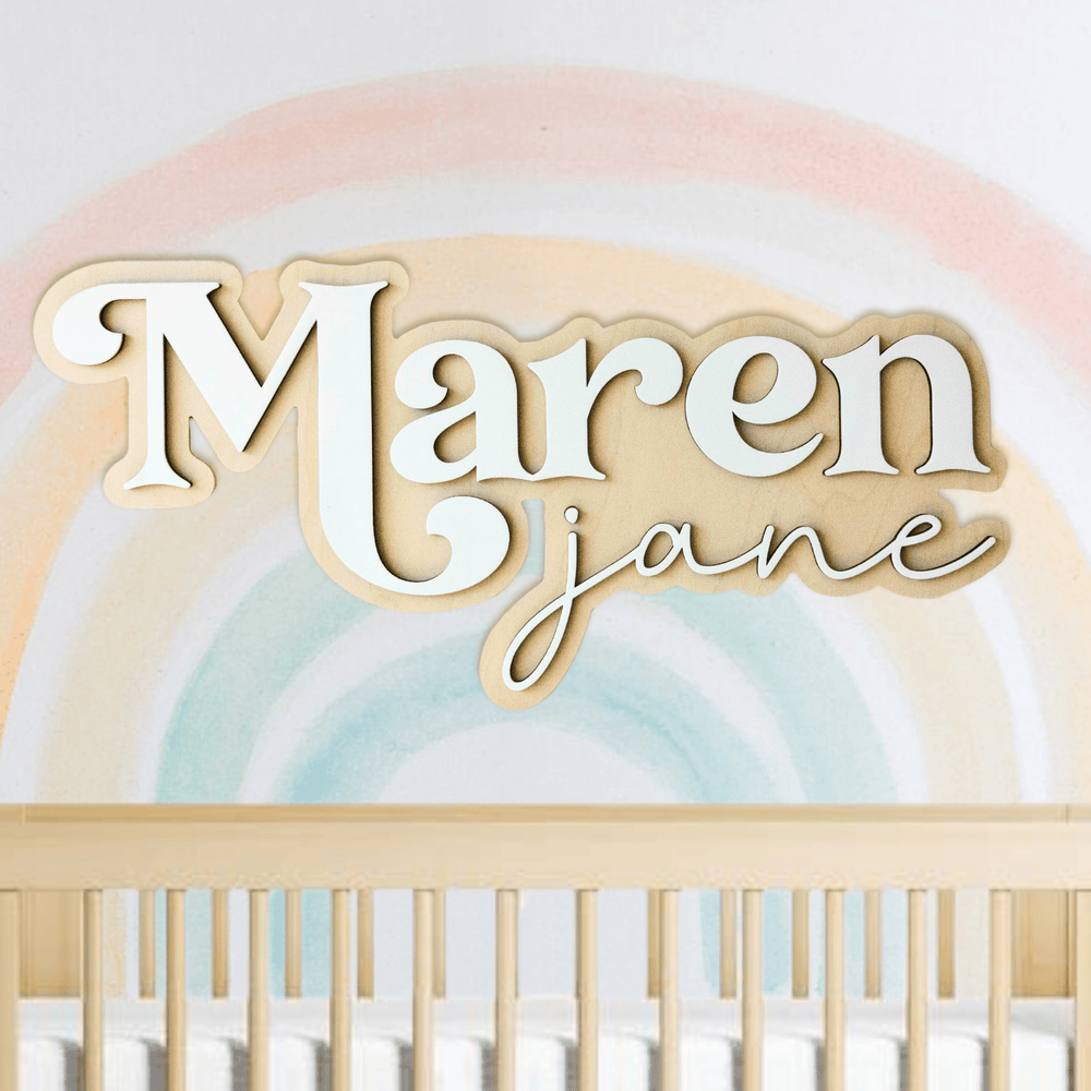 Boho nursery name sign for rainbow nursery gender neutral nursery baby room over crib
