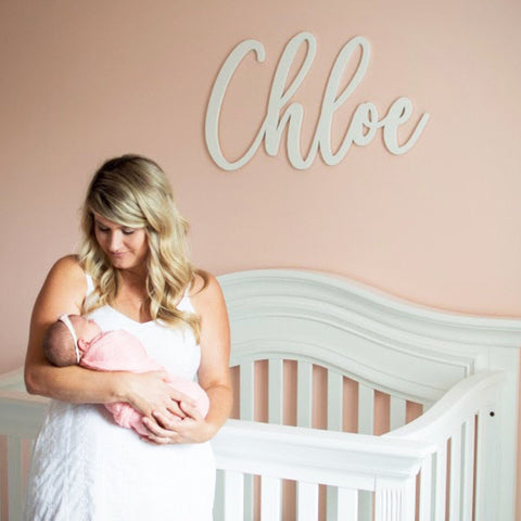White Name Sign for Baby Girl in Pink Nursery