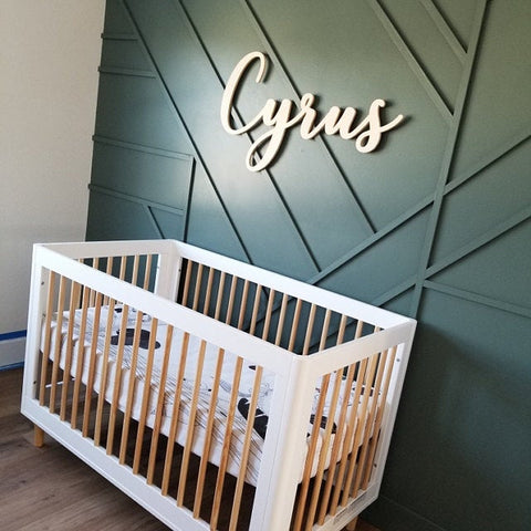 Baby Boy Nursery Name Sign on Green Wall