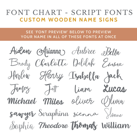 Custom Wood Name Sign - Script Fonts