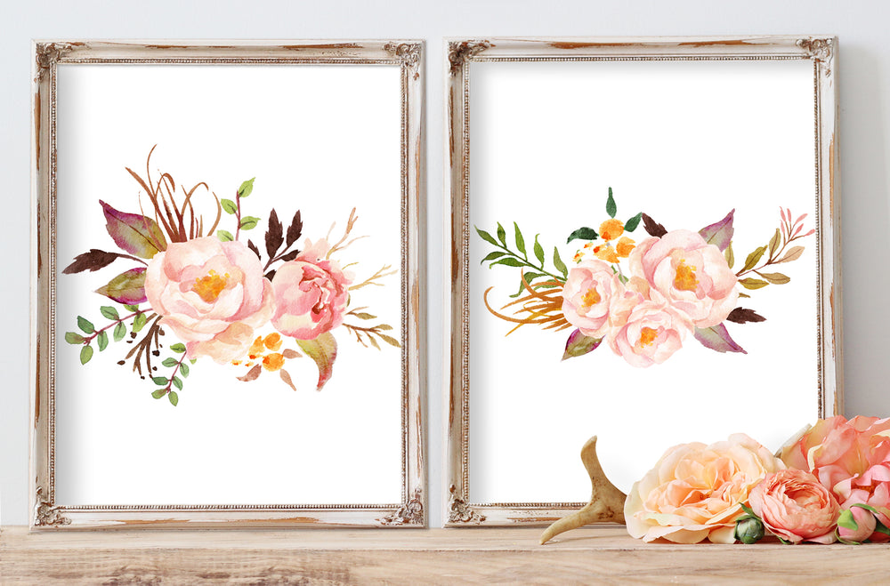 Tribal Rose - Set of 2 Floral Bouquets - Prints