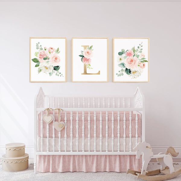 Baby Girl Nursery Wall Art Watercolor Floral Print Blush Light Pink Prints for Nursery Over Crib