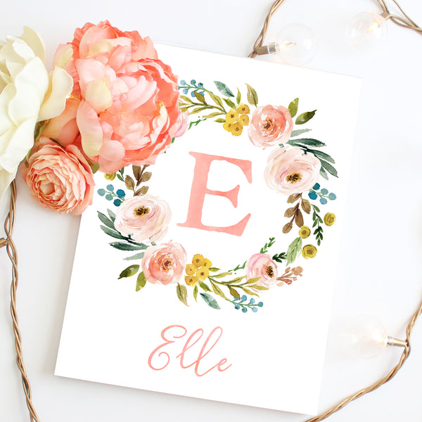 
        Meadowland Floral Monogram Wreath with Name - Personalized Printable
        