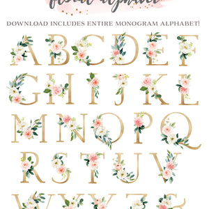Blushed Collection - Floral Monogram Alphabet - Instant Download