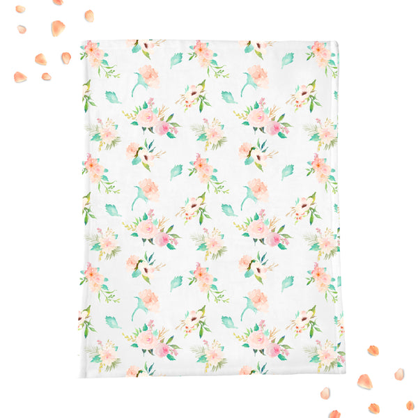 Floral Whimsy Mint & Blush Minky Blanket