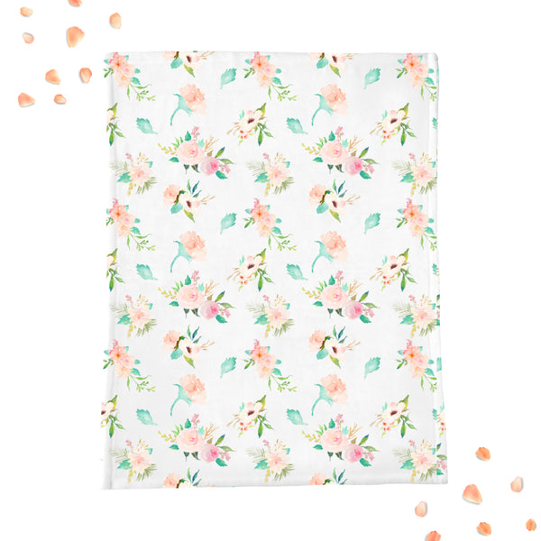 
        Floral Whimsy Mint & Blush Minky Blanket
        