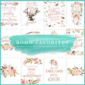 Blush Nursery Art - Boho Nursery Art Set - Rose Gold Nursery