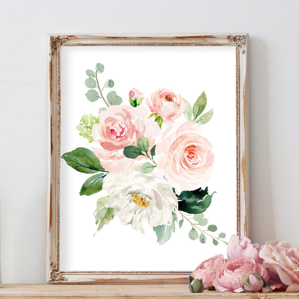 
        Watercolor Floral Nursery Art - Blush Pink Girl Nursery Wall Art
        