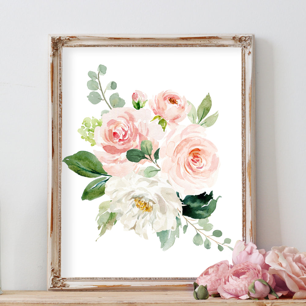 Watercolor Floral Nursery Art - Blush Pink Girl Nursery Wall Art