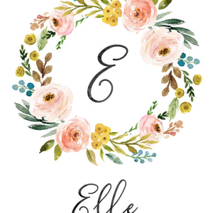 Meadowland Floral Monogram Wreath with Name - Personalized Printable