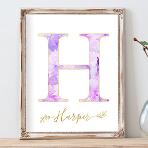 Floral Whimsy - Watercolor Floral Monogram - Personalized Print