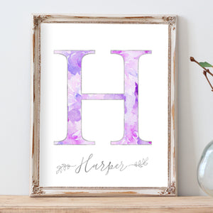 Floral Whimsy - Watercolor Floral Monogram - Personalized Print