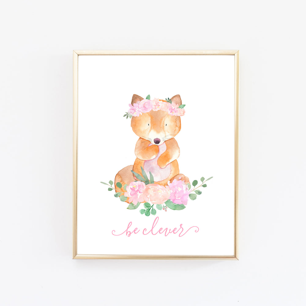 Woodland Nursery Art Girl Floral Fox for Baby Girl Nursery Wall Art