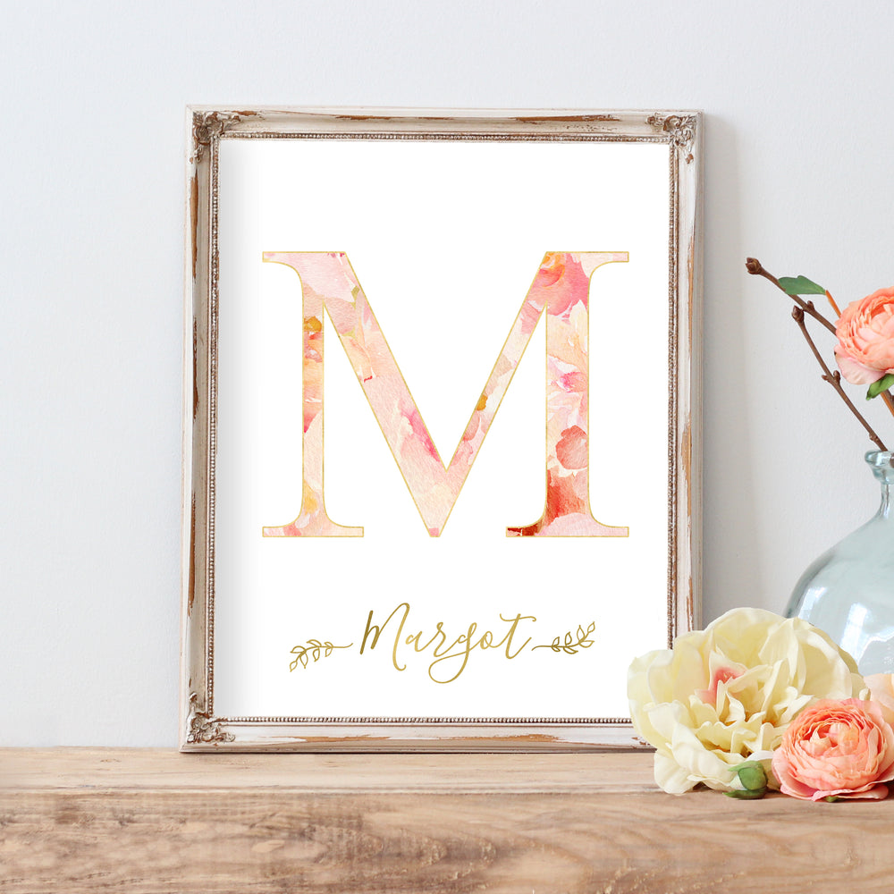 Floral Whimsy - Watercolor Floral Monogram - Personalized Print