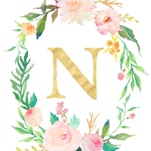 Floral Whimsy Monogrammed Wreath - Personalized Printable