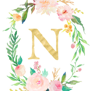 Floral Whimsy Monogrammed Wreath - Personalized Print