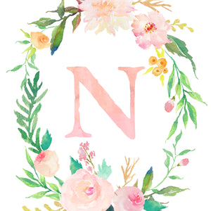 Floral Whimsy Monogrammed Wreath - Personalized Print