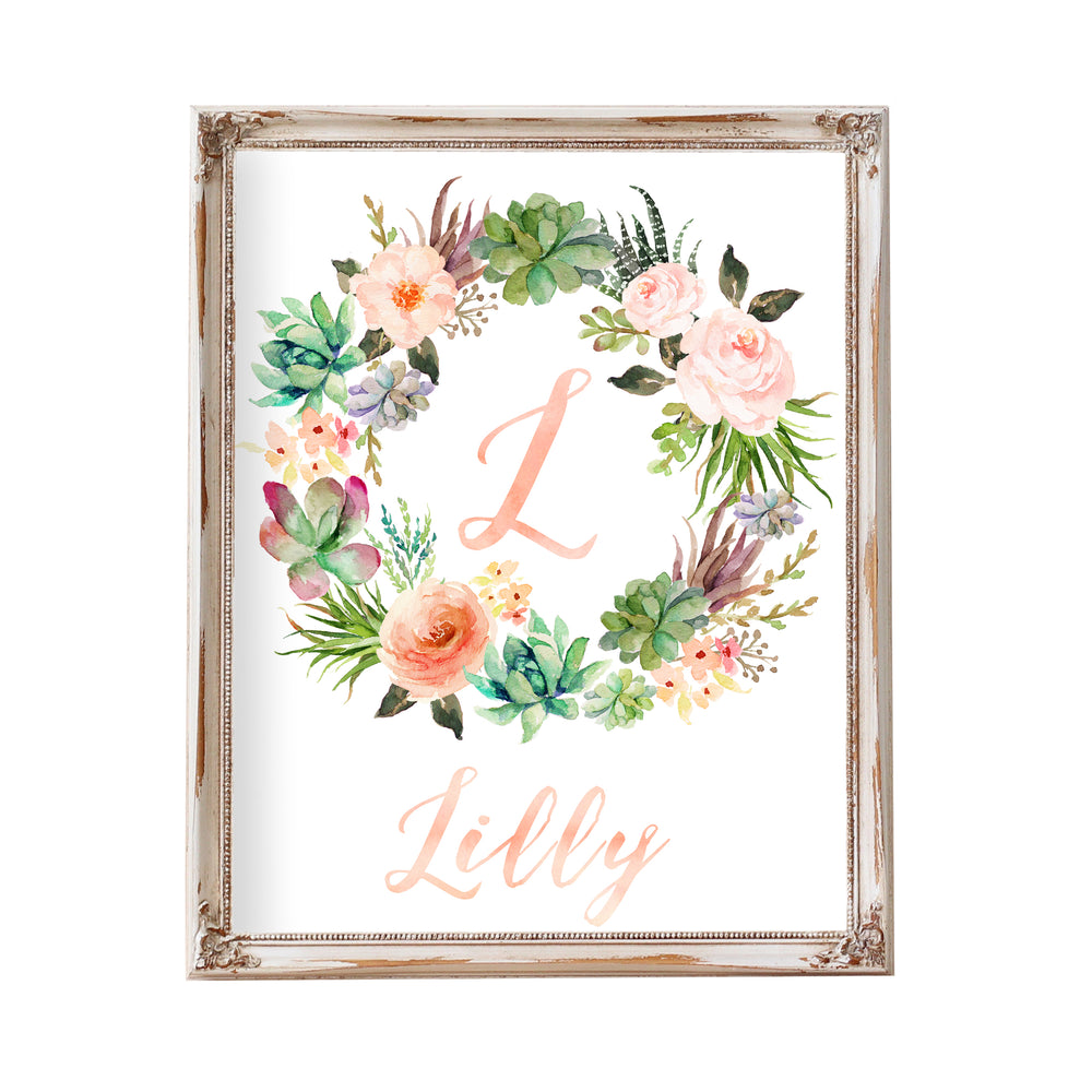 Tribal Peach Floral Monogram Wreath - Personalized Printable