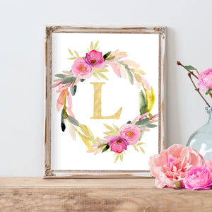 Rosewater Collection - Floral Monogram Wreath - Personalized Printable