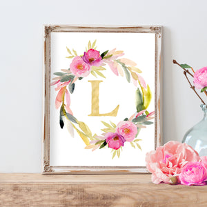 Rosewater Collection - Floral Monogram Wreath - Personalized Print