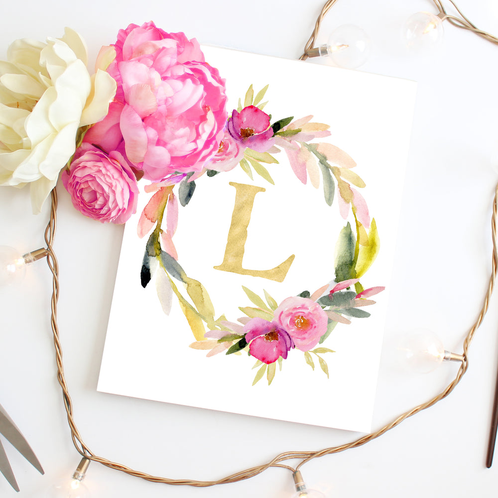 Rosewater Collection - Floral Monogram Wreath - Personalized Printable
